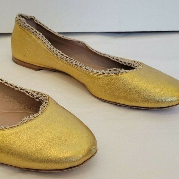 Authentic Chloe Lambskin Leather Ballet Flat, Metallic Gold - Picture 7 of 7